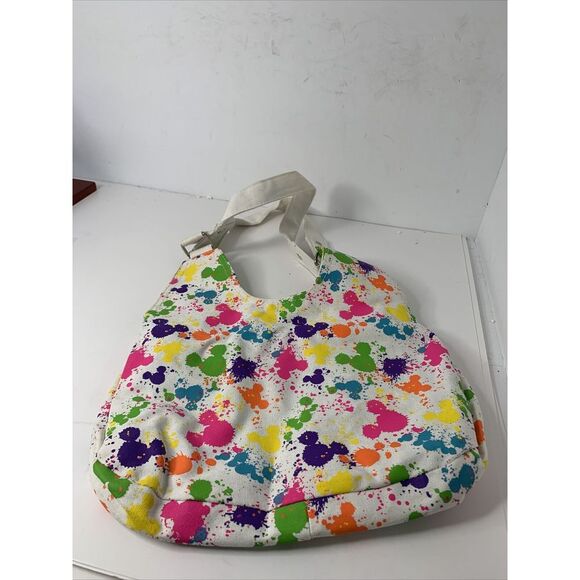 Disney Handbags - Disney World Parks 2010 Wht Tote Bag Neon Rainbow Paint Splash Mickey Mouse‎ New
